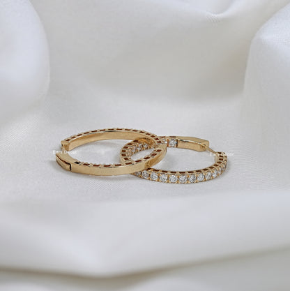 Yellow Gold Round Cut Hoops Earrings