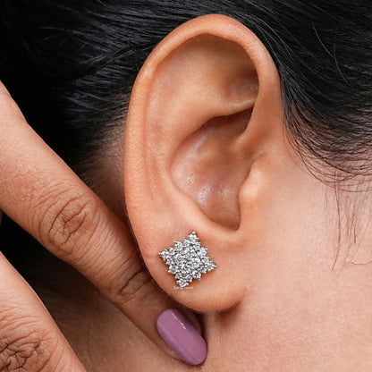 Square Shape Round Cut Halo Stud