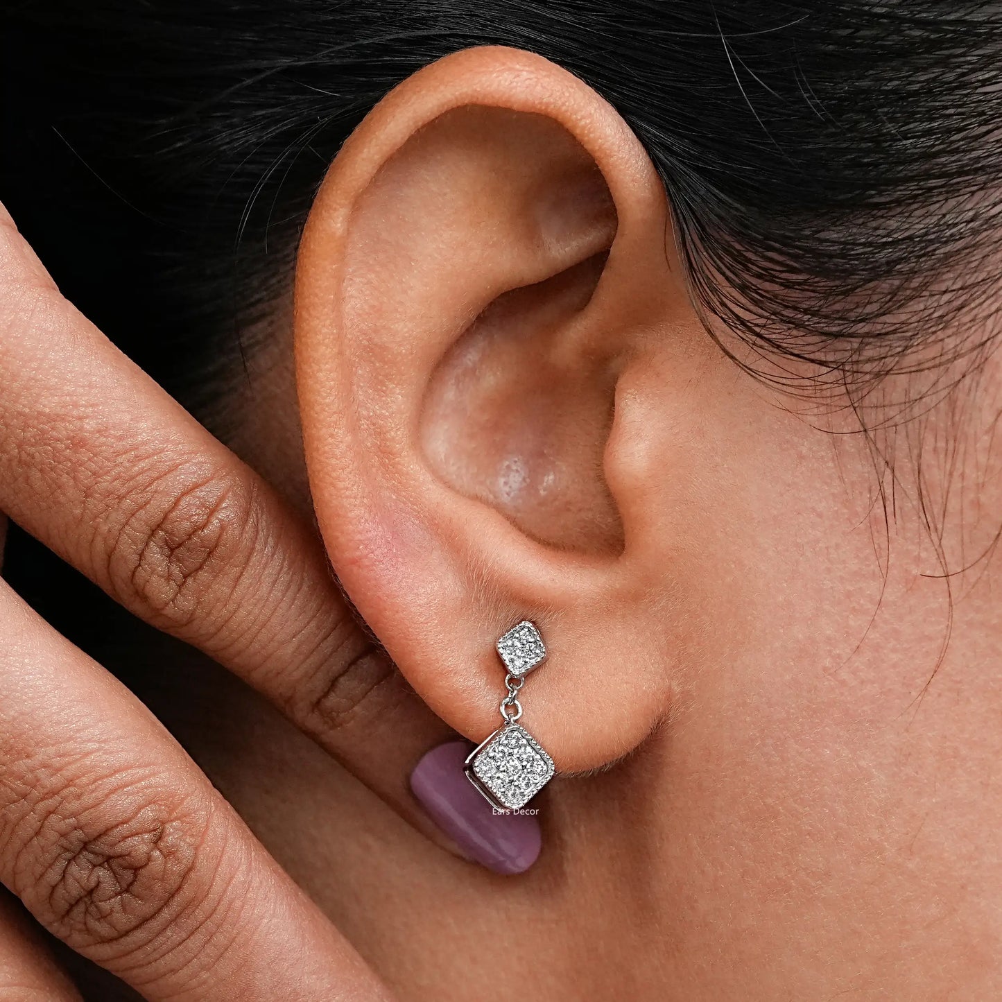 Round Diamond Dainty Drop Earrings