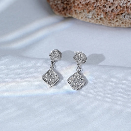Round Diamond Dainty Drop Earrings