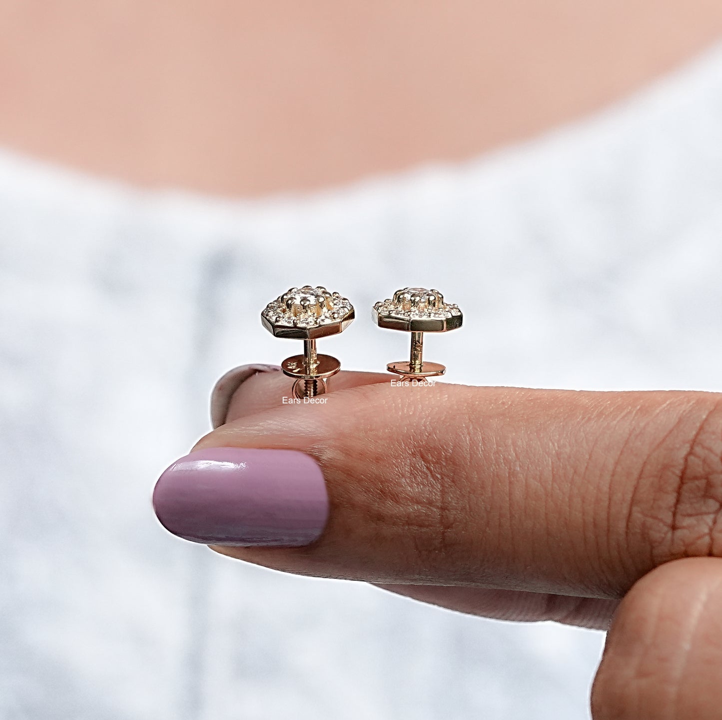 Round Diamond Octagon Shape Studs Earrings