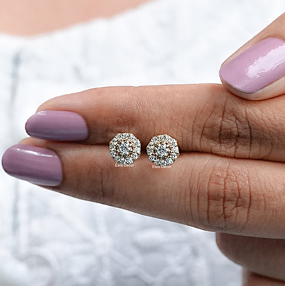Round Diamond Octagon Shape Studs Earrings