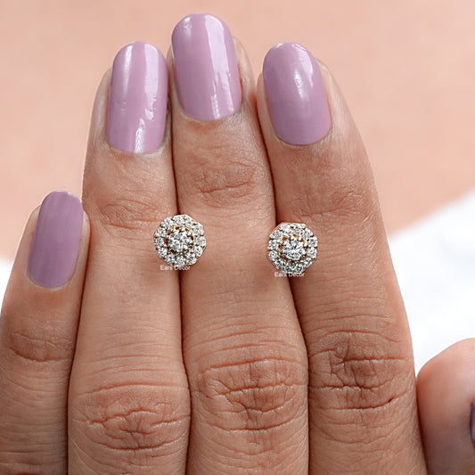 Round Diamond Octagon Shape Studs Earrings