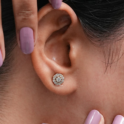 Round Diamond Octagon Shape Studs Earrings