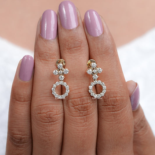 Round Diamond Dangle Drop Wedding Earrings