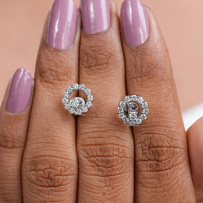 Open Circle Round Diamond Stud Earrings