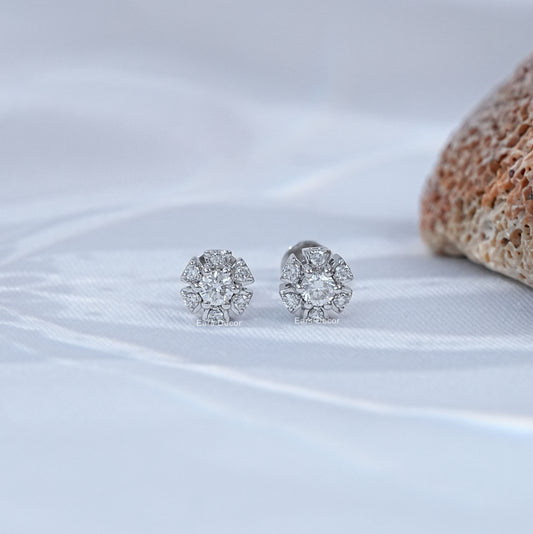 Floral Shape Round Cut Stud Earrings