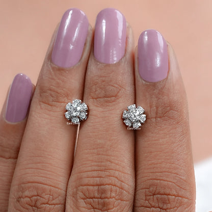 Floral Shape Round Cut Stud Earrings