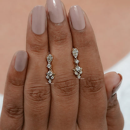 Round Diamond Cluster Drop Dangle Earrings