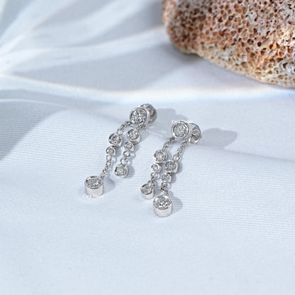 Round Diamond Bezel Chain Dangle Earrings