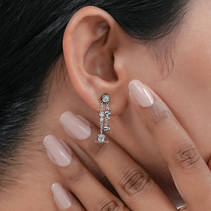 Round Diamond Bezel Chain Dangle Earrings