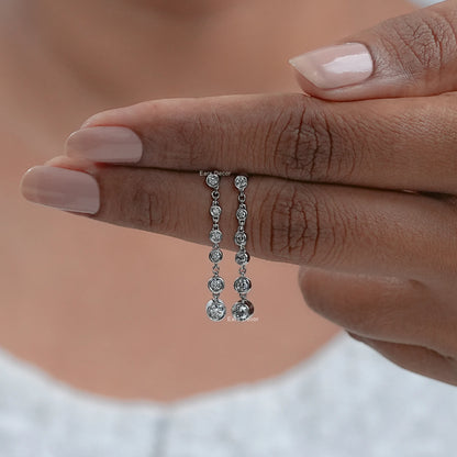 Round Diamond Bezel Set Dangle Drop Earrings