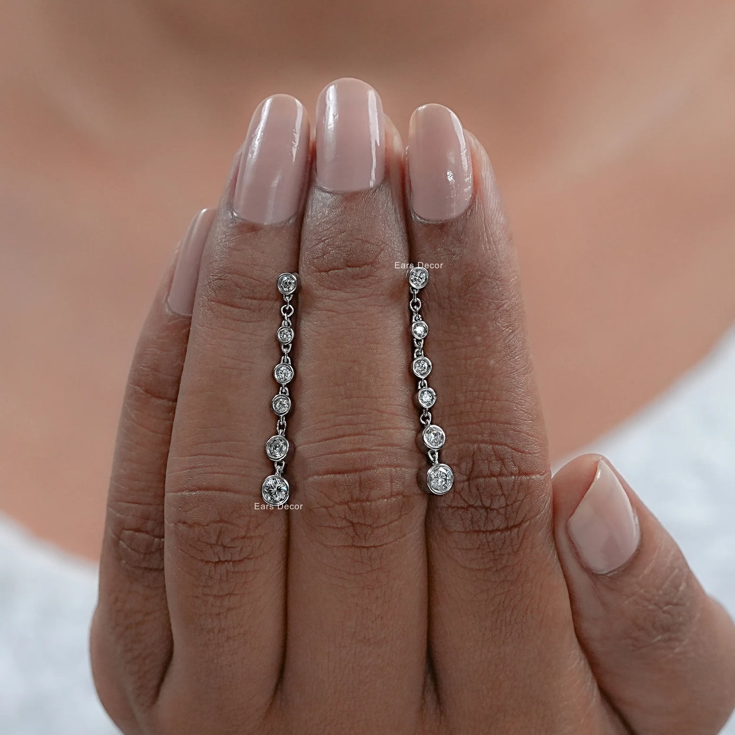 Round Diamond Bezel Set Dangle Drop Earrings