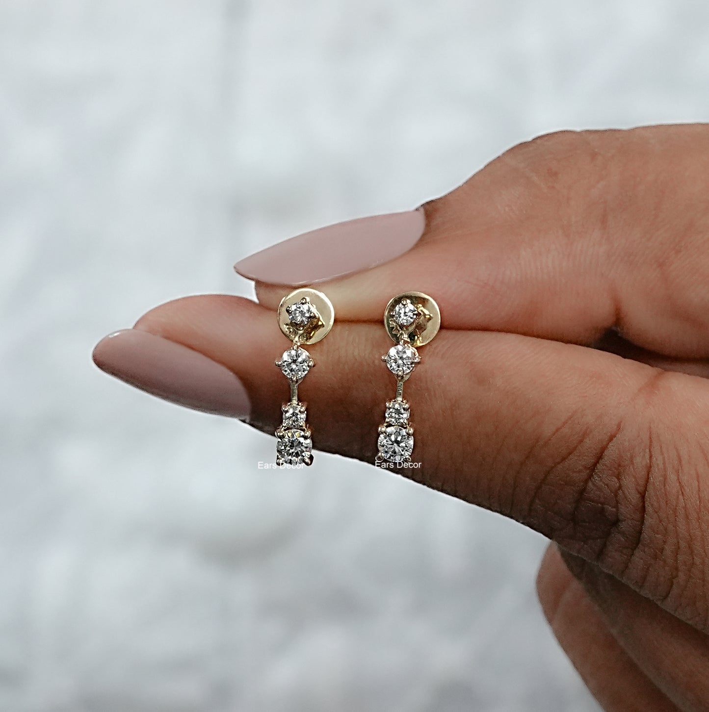 Round Cut Lab Diamonds Bar Earrings