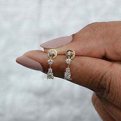 Round Cut Lab Diamonds Bar Earrings
