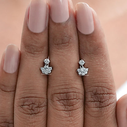 Round Cut Cluster Drop Earrings