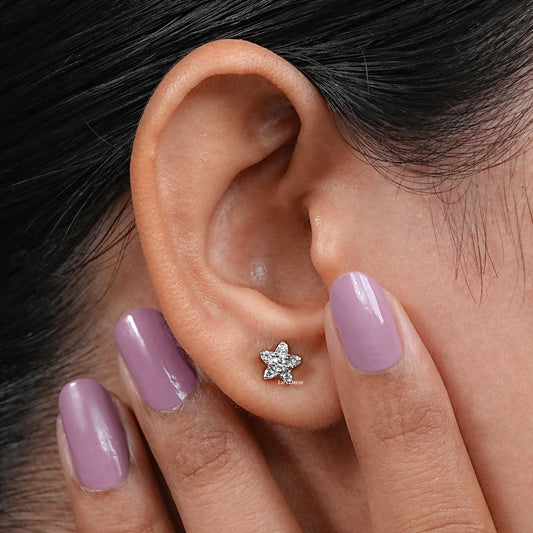 Round Diamond Star Shape Studs Earrings
