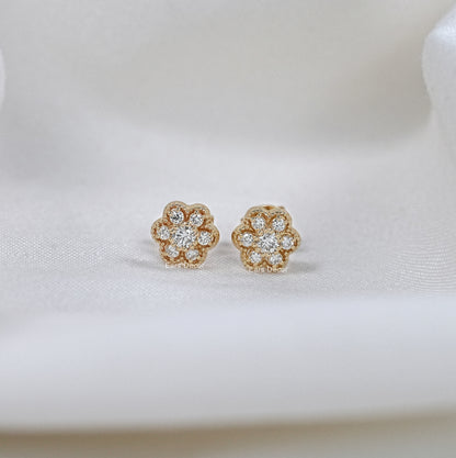 Round Shape Dainty Floral Stud Earrings