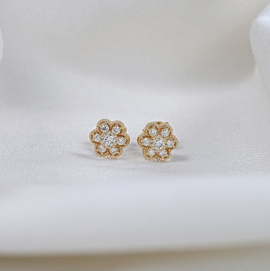 Round Shape Dainty Floral Stud Earrings
