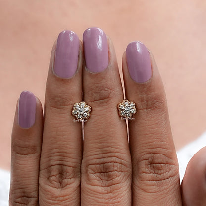 Round Shape Dainty Floral Stud Earrings