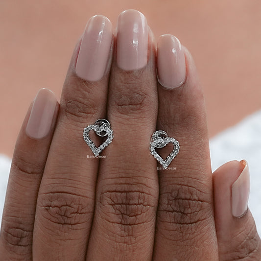 Round Cut Lab Diamond Open Heart Shape Studs Earrings