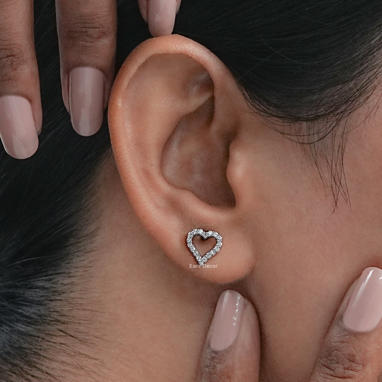 Round Cut Lab Diamond Open Heart Shape Studs Earrings