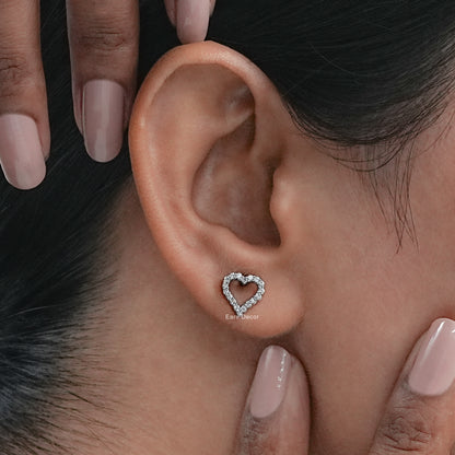 Round Cut Lab Diamond Open Heart Shape Studs Earrings