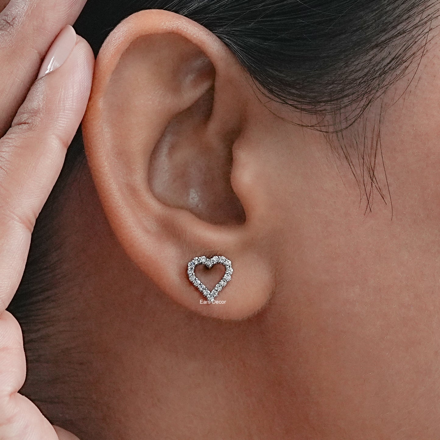 Round Cut Lab Diamond Open Heart Shape Studs Earrings