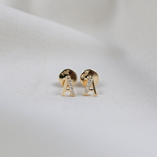 Round Cut Initial Letter Stud Earrings