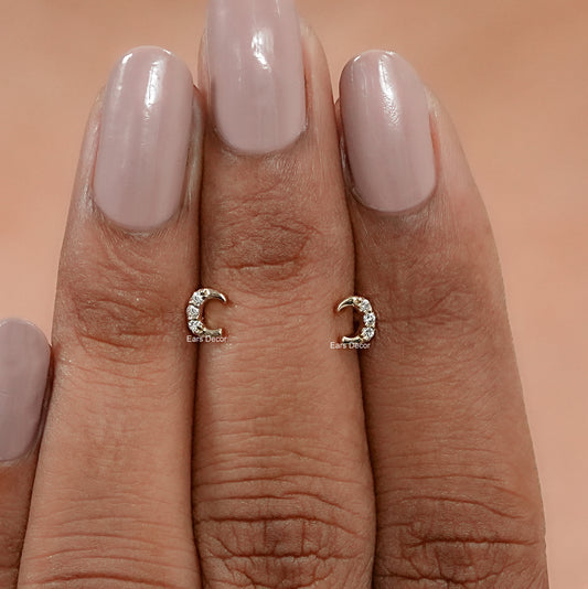 Round Cut Lab Diamond Alphabet Stud Earrings