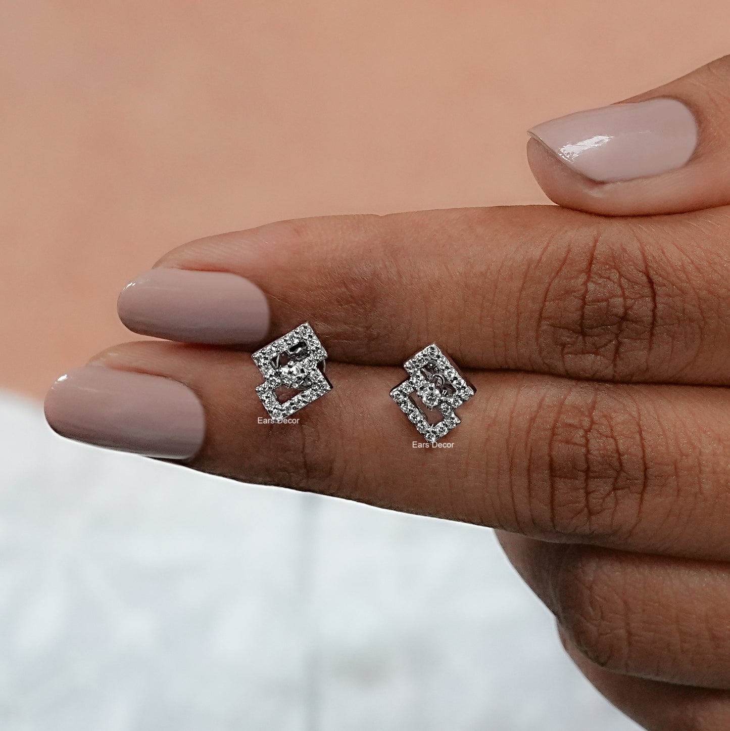 Round Cut Diamond Geometric Studs Earrings