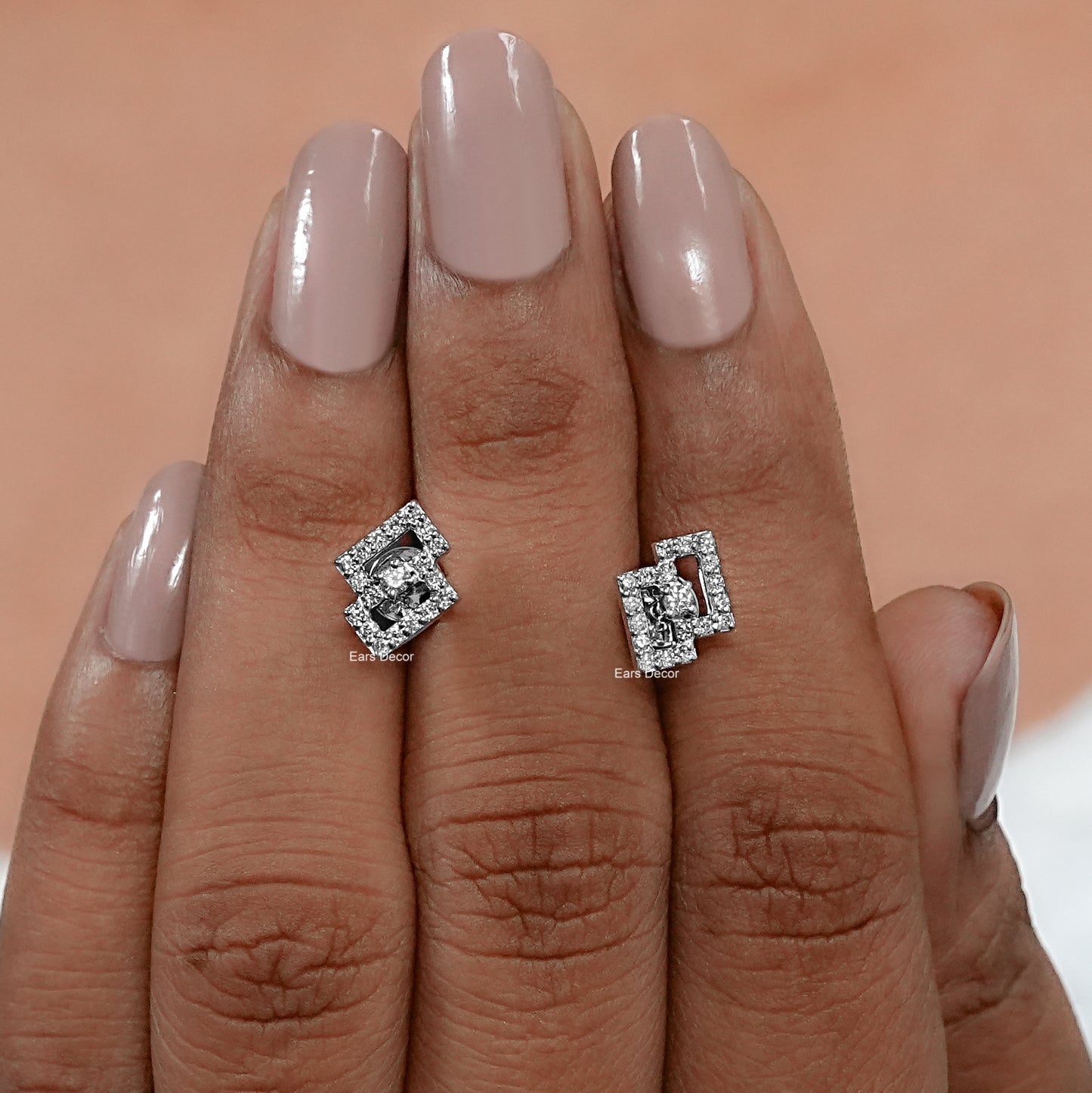 Round Cut Diamond Geometric Studs Earrings