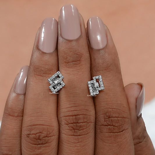 Round Cut Diamond Geometric Studs Earrings