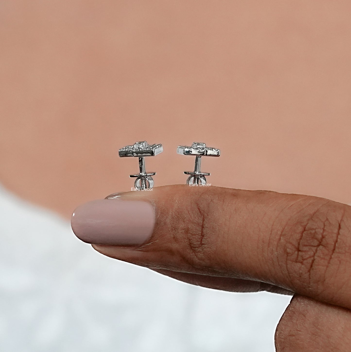 Round Cut Diamond Geometric Studs Earrings