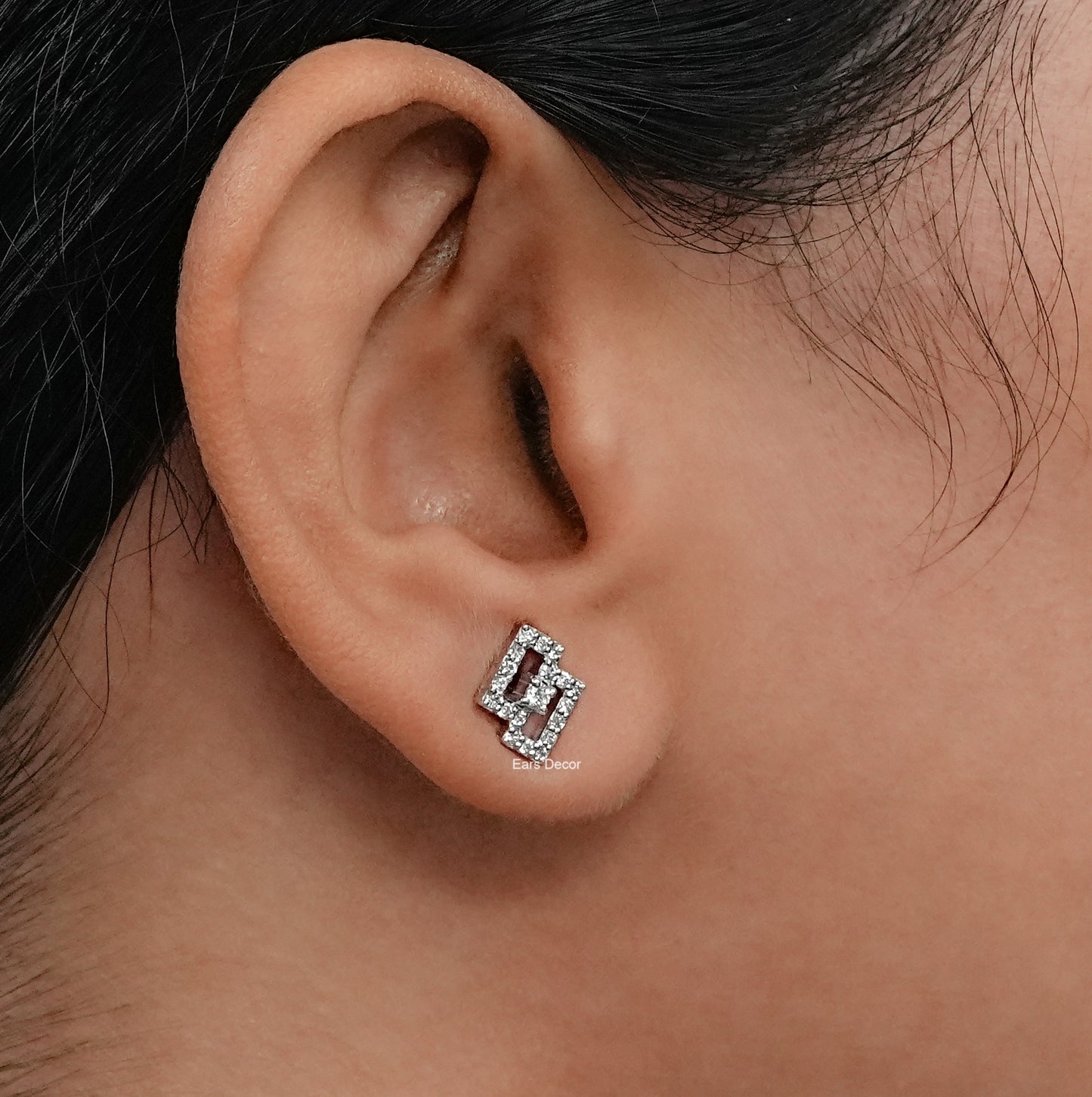 Round Cut Diamond Geometric Studs Earrings