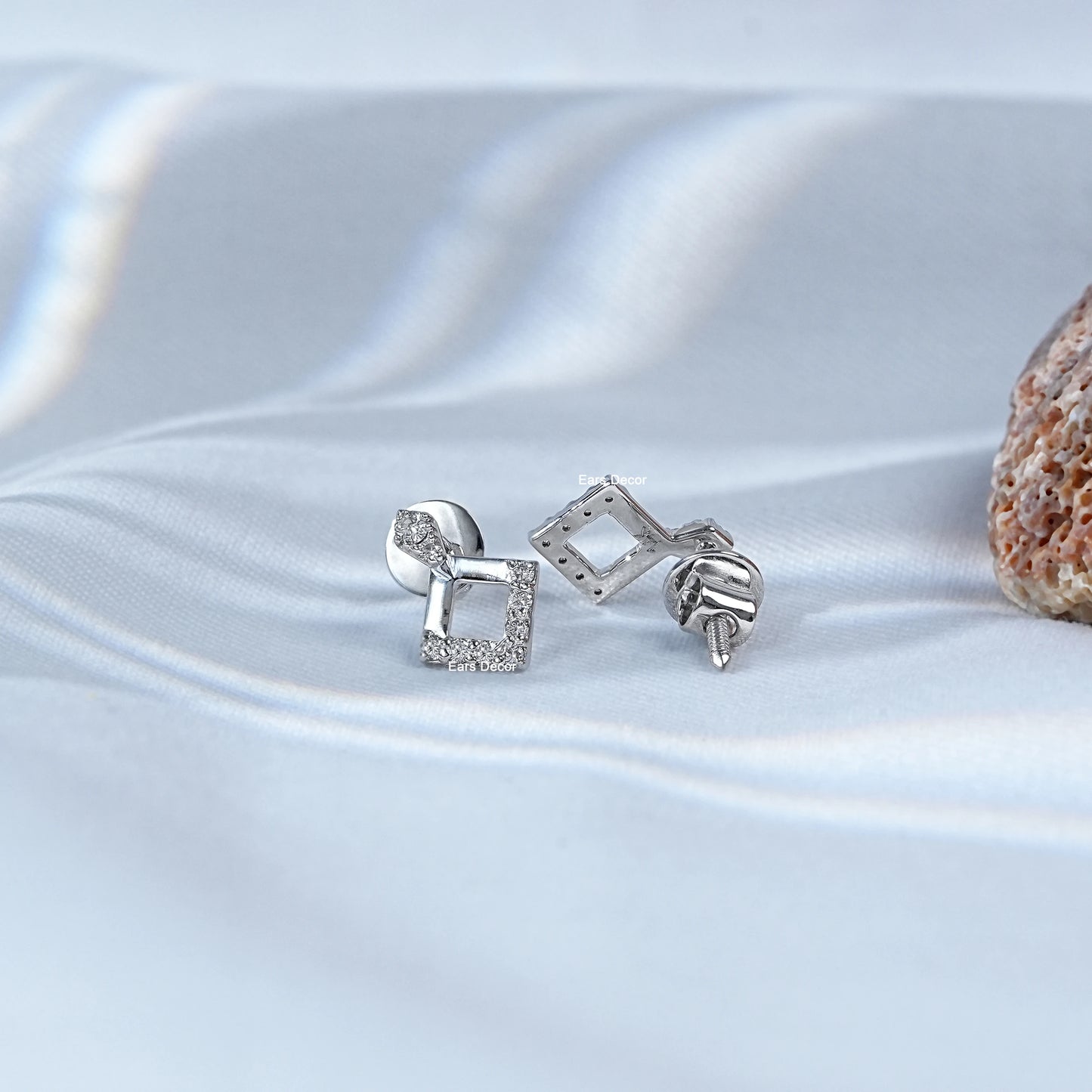 Square Shape Round Diamond Drop Earrings