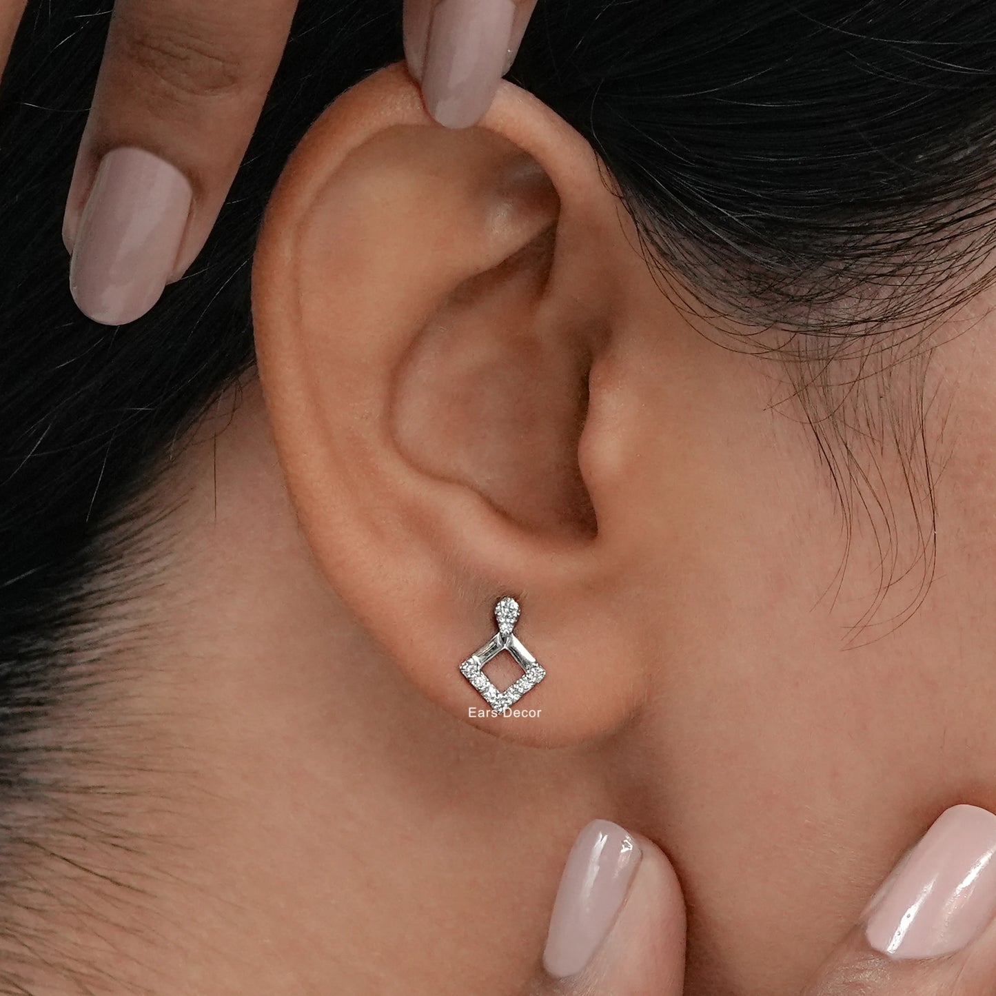 Square Shape Round Diamond Drop Earrings