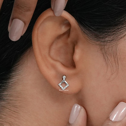 Square Shape Round Diamond Drop Earrings