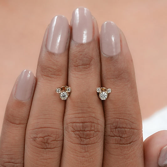 Round Diamond Bezel Set Yellow Gold Stud Earrings