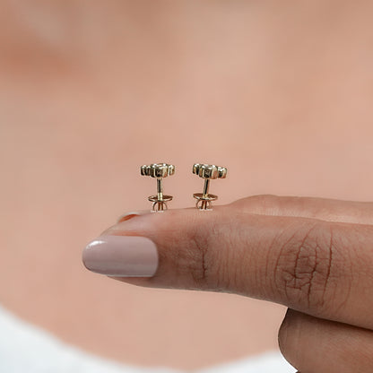 Round Diamond Bezel Set Yellow Gold Stud Earrings