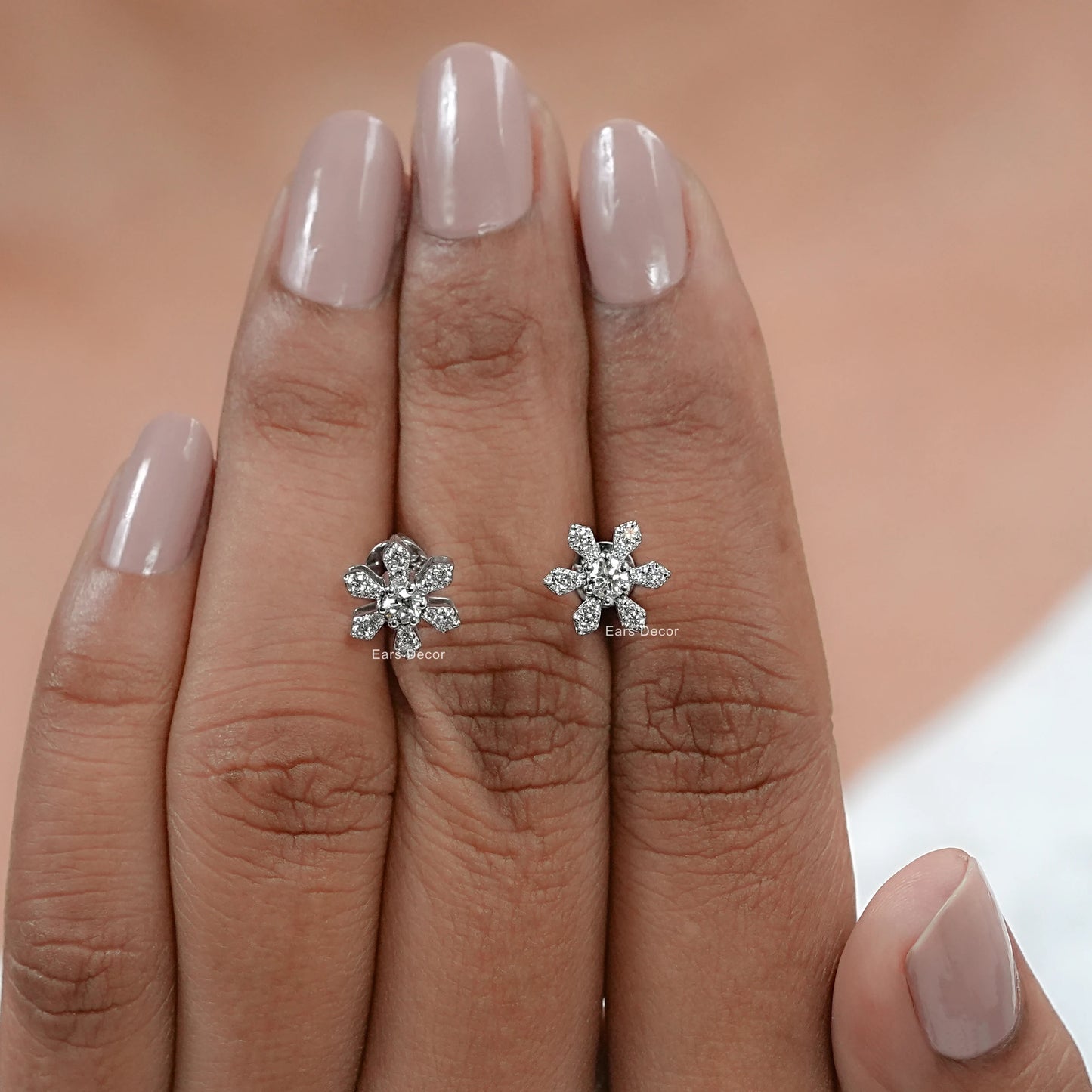 Round Diamond Dainty Flower Stud Earrings