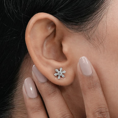 Round Diamond Dainty Flower Stud Earrings