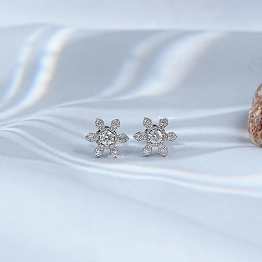 Round Diamond Dainty Flower Stud Earrings