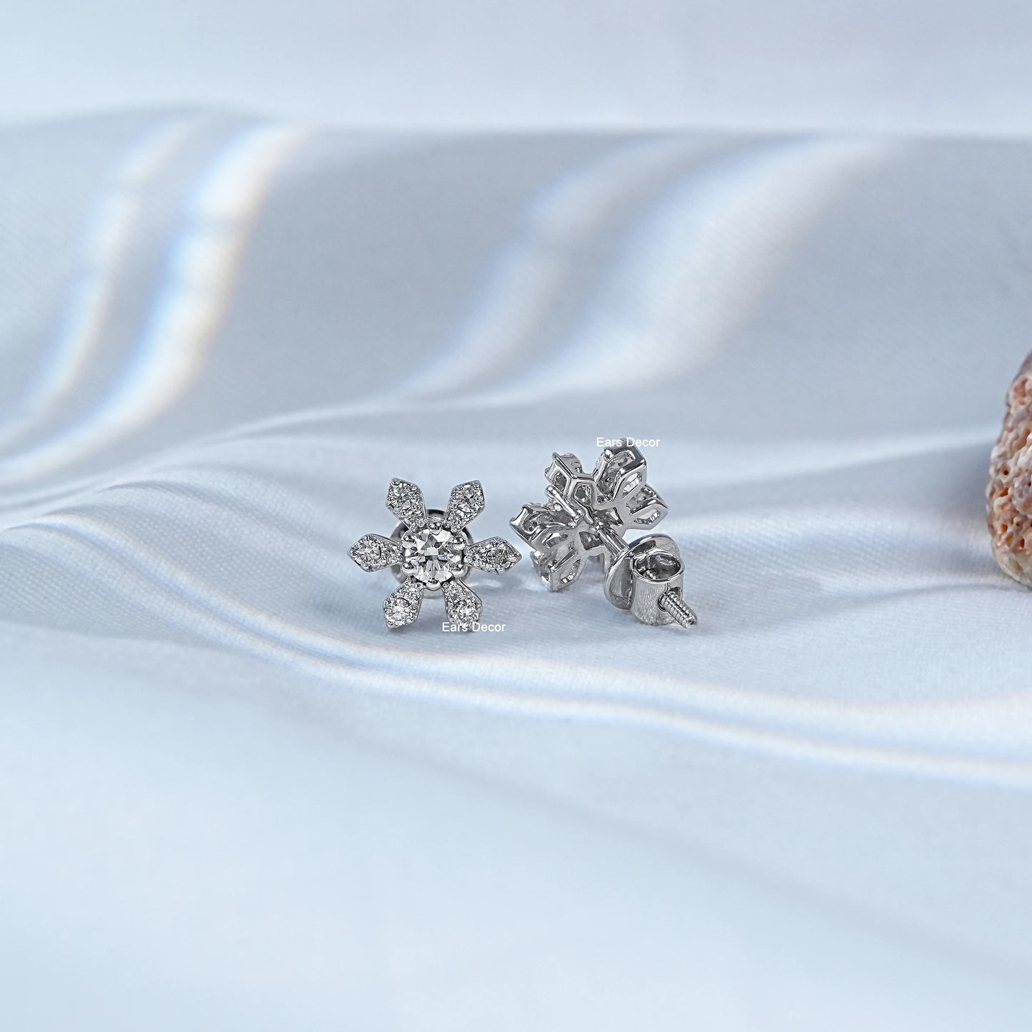 Round Diamond Dainty Flower Stud Earrings