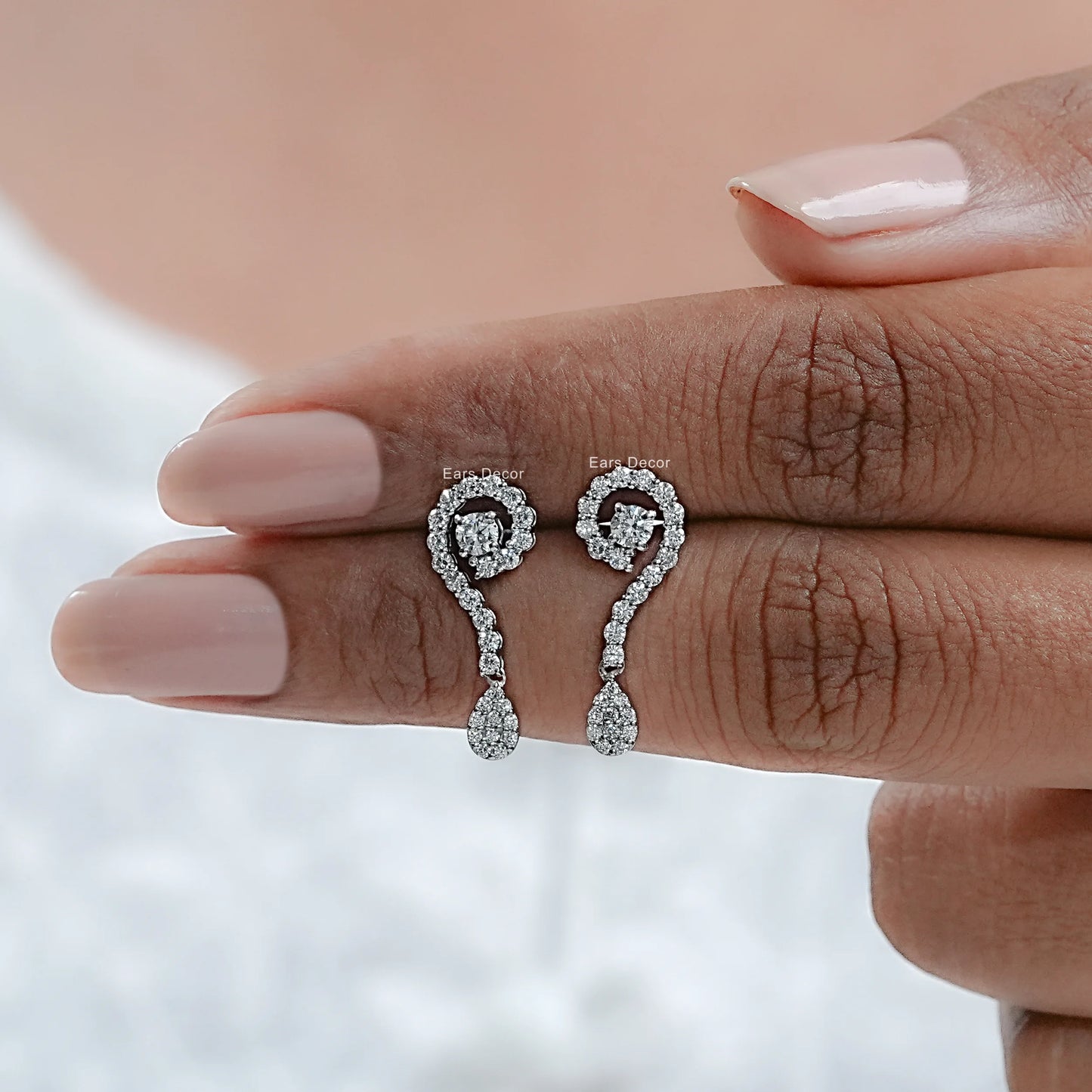 Round Diamond Swirl Dangle Earrings