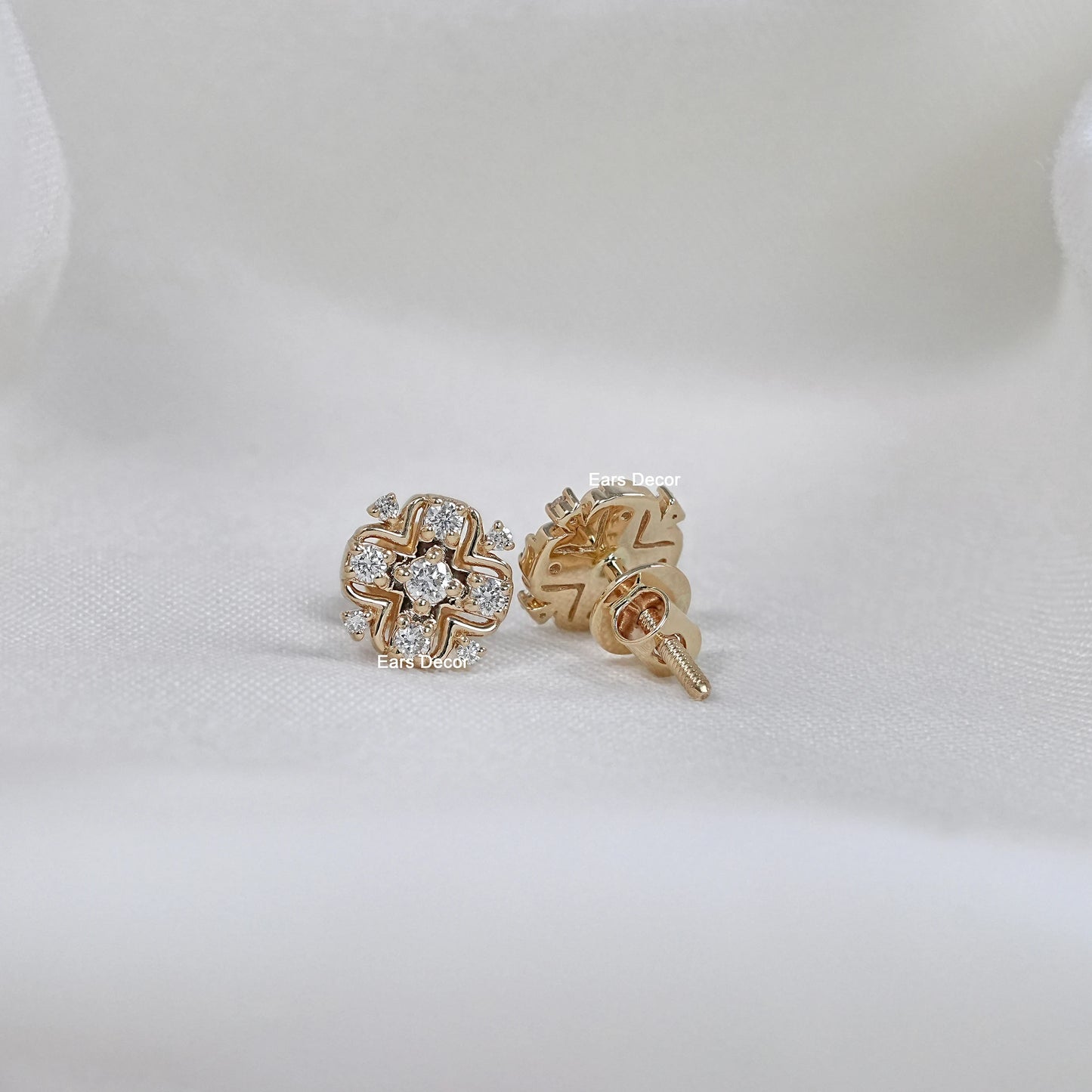 Round Lab Diamond Cluster Stud Earrings