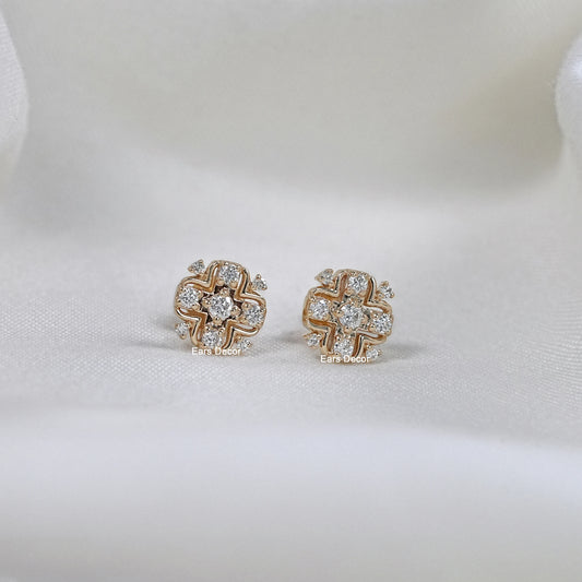 Round Lab Diamond Cluster Stud Earrings