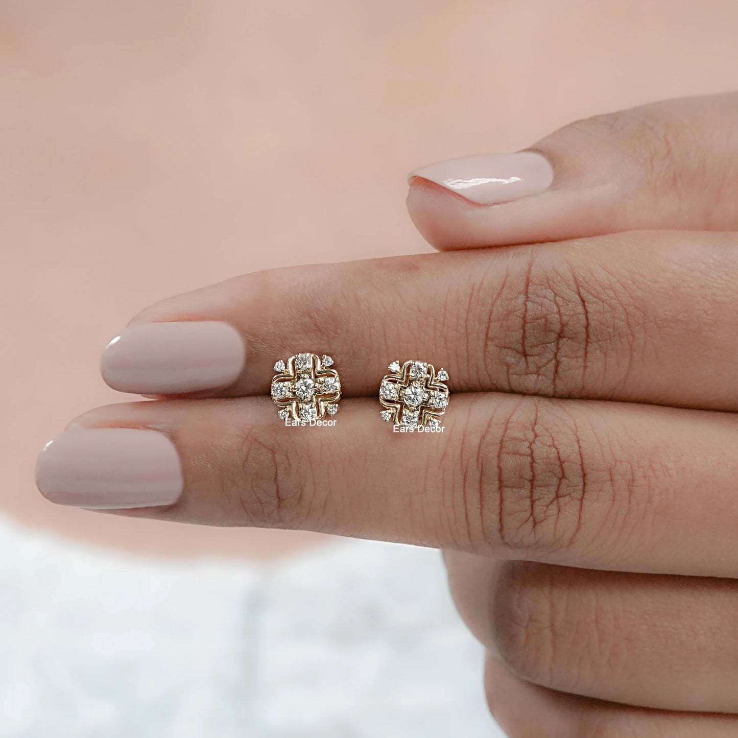 Round Lab Diamond Cluster Stud Earrings