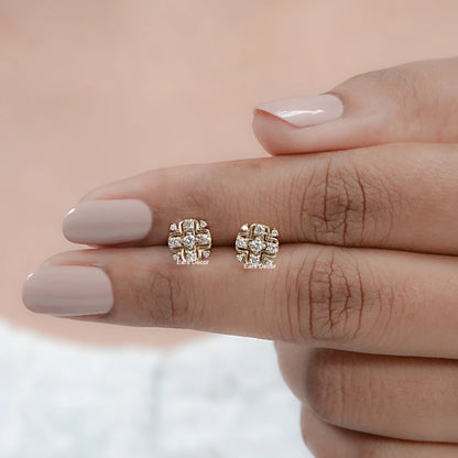 Round Lab Diamond Cluster Stud Earrings