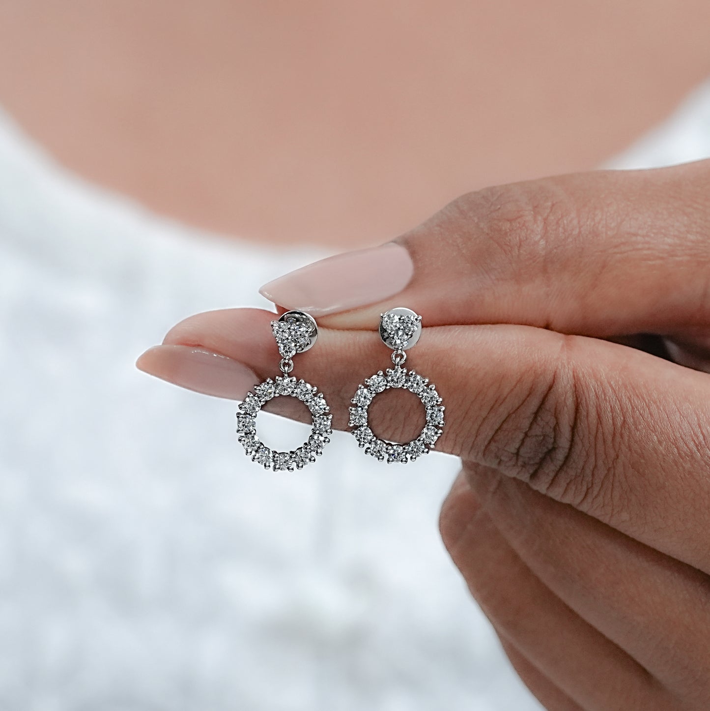 Round Cut Lab Diamond Open Circle Dangle Earrings